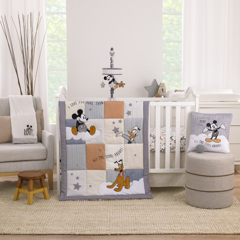 Disney NoJo Disney Mouse Donald Duck and Pluto Clouds and Stars 3 Piece Nursery Crib Bedding Set Wayfair